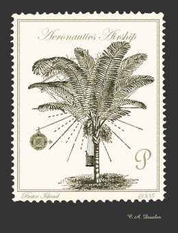 Art Stamp: Happy Accident of Help Arriving for Stranded Air Balloonist in Palm Tree Artistamp