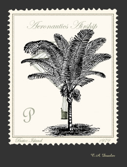 Art Stamp: Happy Accident of Stranded Air Balloonist in Palm Tree Artistamp