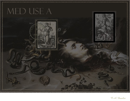 Postcard / Faux Mail Art of Medusa, the Gogron's Head That Turns U into Stone (ehben, sepiroth chokmah and tipareth)